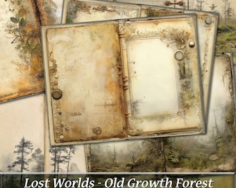 Old Growth Forest Junk Journal Pages, Steampunk Grunge (Digital Download)