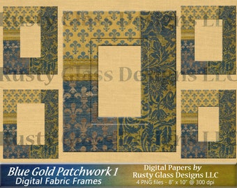Blue Gold Frame / Digital Frames / Printable Frame / Digital Picture Frame / Digital Photo Frame / Digital Scrapbook Frame / Picture Frame