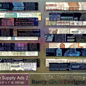 Digital Washi Tape, "Office Supply anzeigen 2," Scrapbooking / digitale Kunst / digitale Grenze / Jahrgang Werbung / Clipart / Vintage Eintagsfliegen