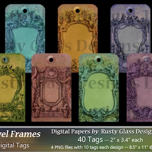 Digital Tags, &quot;Jewel Frames&quot; / Digital Download / Digital Papers / scrapbook / Junk Journal / digital ephemera