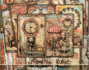Vintage Circus Junk Journal Pages, Shabby, Grunge (Digital Download)