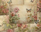 Butterflies and Botanicals Journal Pages / Printable Junk Journal / Shabby Chic Junk Journal Paper