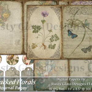 Floral Digital Journal Pages / Junk Journal pages / Printable Journal / Digital Paper pack / Junk Journal, &quot;Stacked Florals&quot;