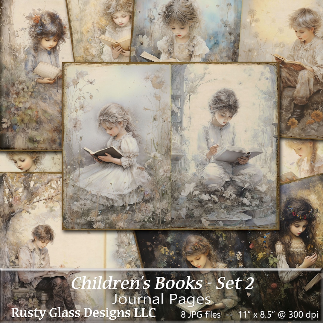 Vintage Children Books Journal, Children Reading Books Junk Journal Pages, Printable Journal ...