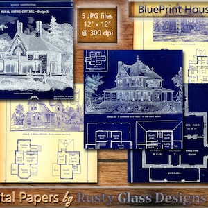 Digital Backgrounds, "BluePrint Houses 2" / Digital Papers / Architecture / House Plans / Blueprints / scrapbook / Digital Paper pack