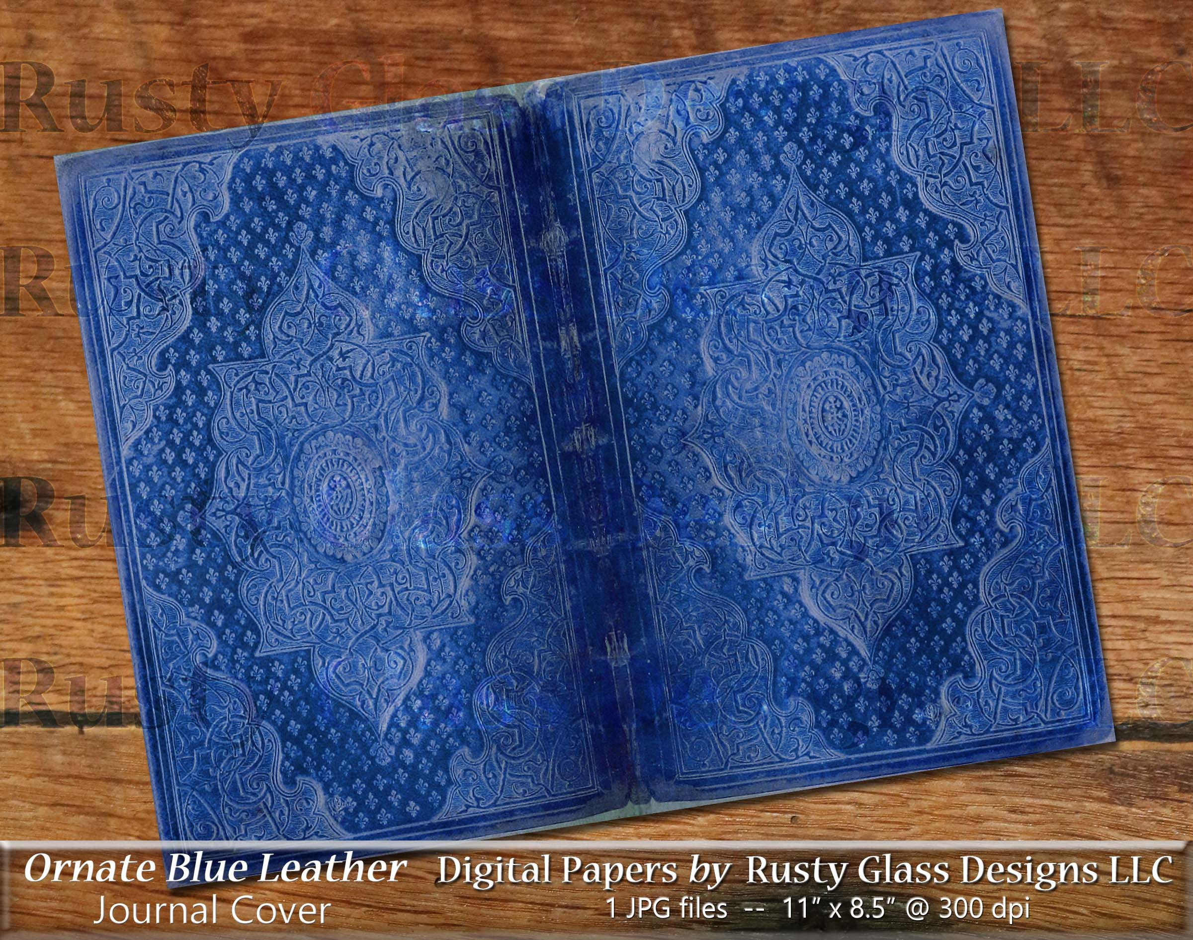 Digital Journal Cover ornate Blue Leather / Junk Etsy