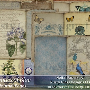 Junk Journal, &quot;Shades of Blue&quot; / Digital Journal Pages / Junk Journal Pages / Digital Papers / Printable Journal / Digital Junk Journal