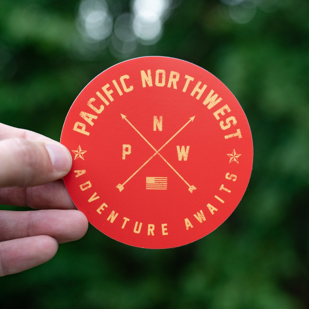 PNW Adventure Awaits Red Circle Sticker - Etsy