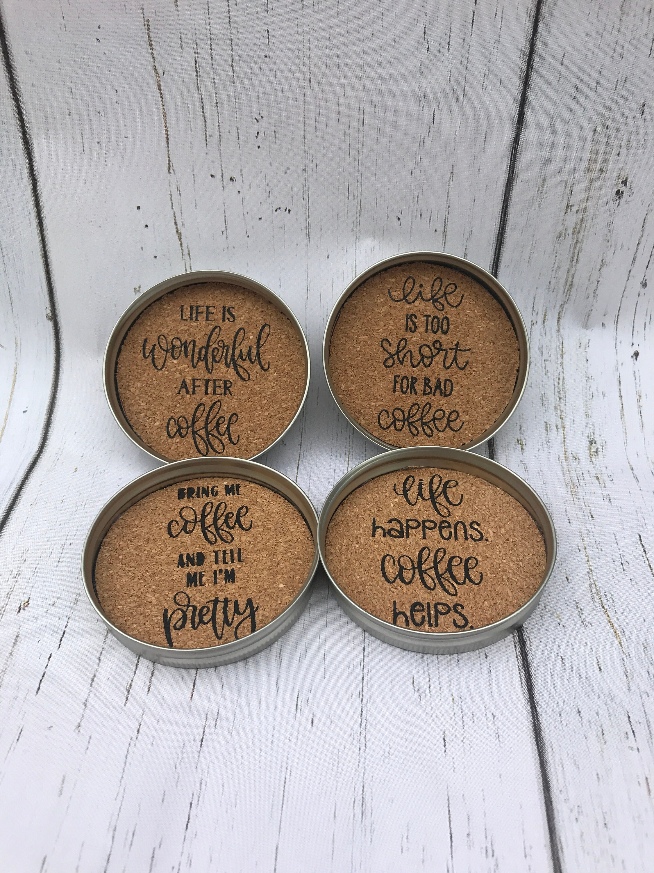 Coffee Sayings Mason Jar Lid Coaster Set Etsy