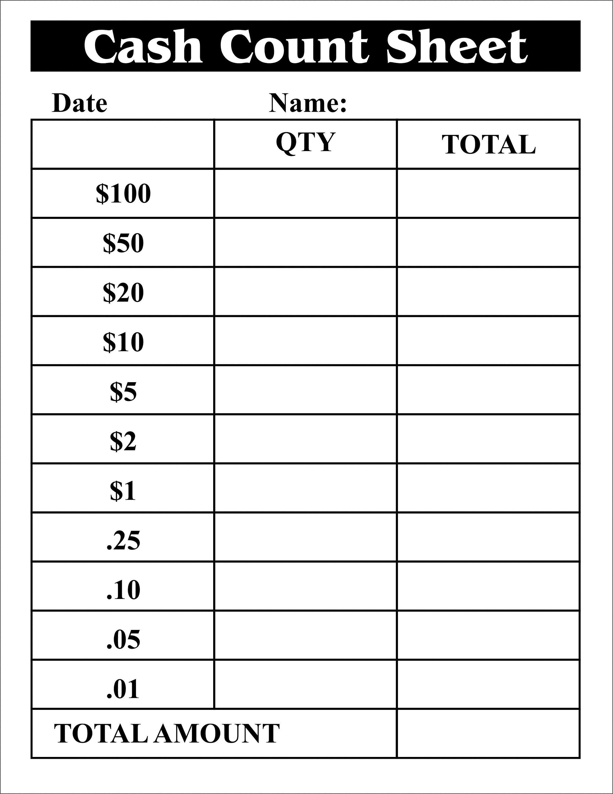 Cash Breakdown Count Sheet Printable Cash Breakdown Cards Etsy Australia