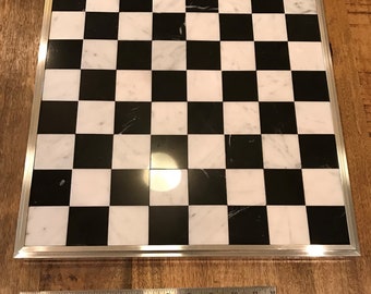 Carrara White & Nero Black Marble Chess / Checkers Board with 2-Stage Polished Aluminum Frame