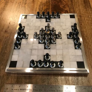 Hnefatafl - Viking Chess - Nero Black and Carrera White Marble Board with Steel Black and Silver Pieces