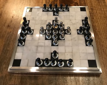 Hnefatafl - Viking Chess - Nero Black and Carrera White Marble Board with Steel Black and Silver Pieces