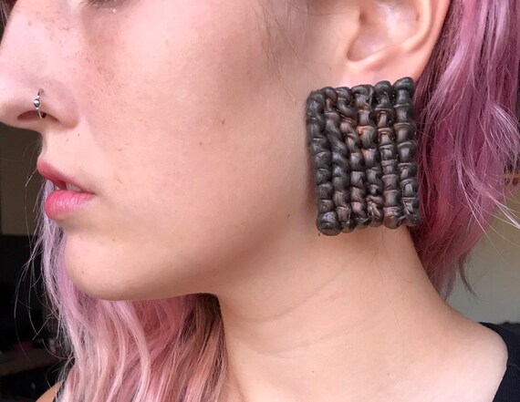 Brown Iridescent Rectangle Textured earrings -014 - image 2