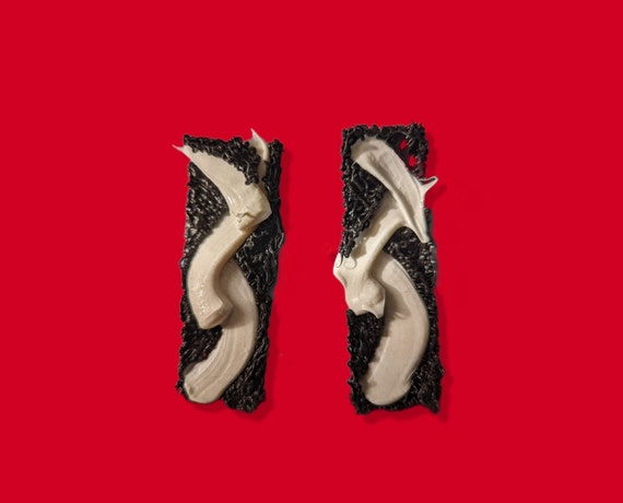 Black and White Abstract Rectangle Post Earrings … - image 2