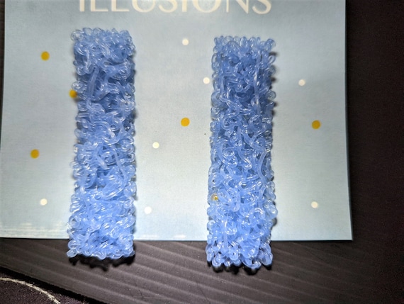 Long Light Blue Iridescent Rectangle Post Earring… - image 4