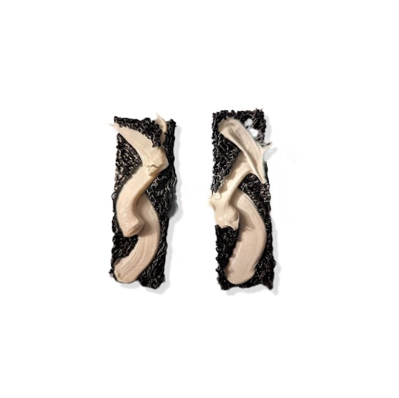 Black and White Abstract Rectangle Post Earrings … - image 1