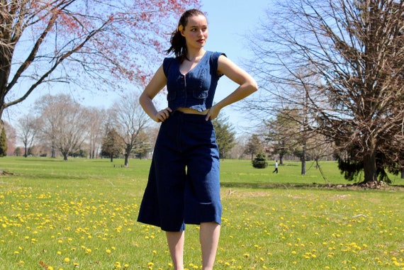 Vintage 1960s Denim Culottes and Jacket Two-Piece
