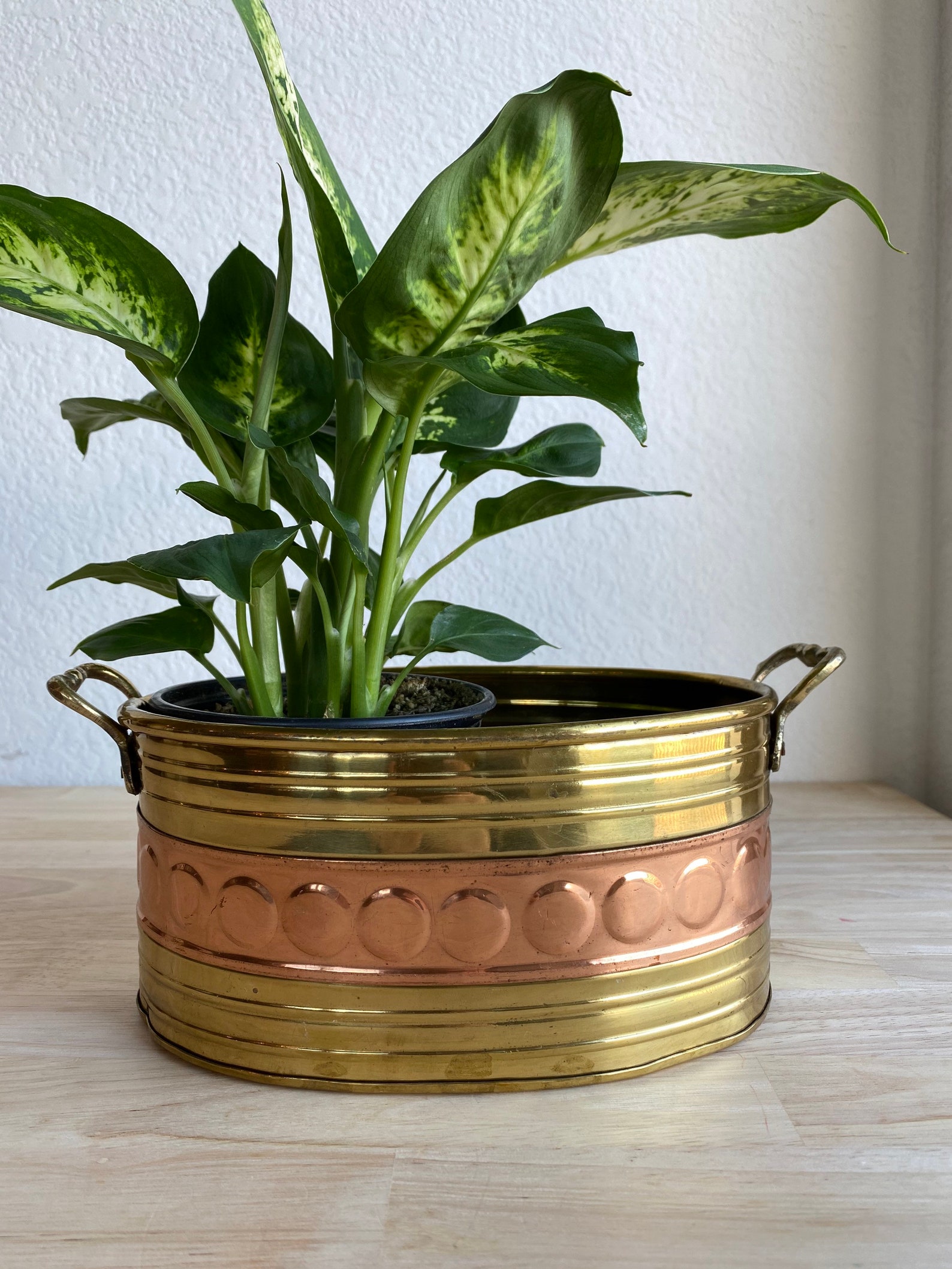Brass copper oval planter with handles Etsy.de
