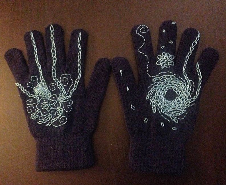 Hand Embroidered Machine Knit Gloves image 2