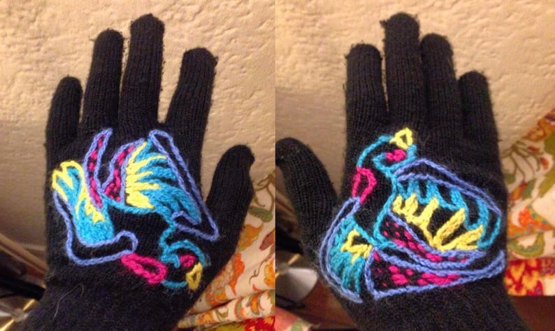 Hand Embroidered Machine Knit Gloves image 3