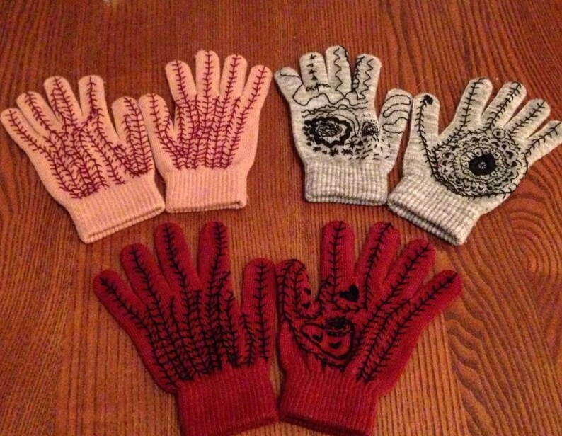Hand Embroidered Machine Knit Gloves image 1