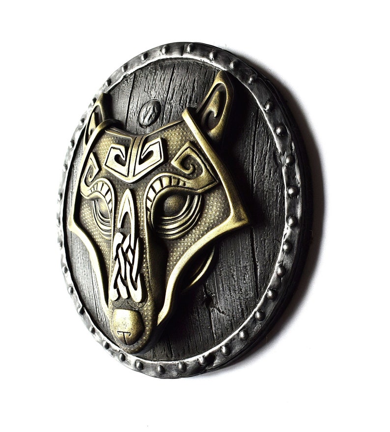 Viking Wolf Fenrir On The Shield Wall Sculpture Brass Iron Etsy