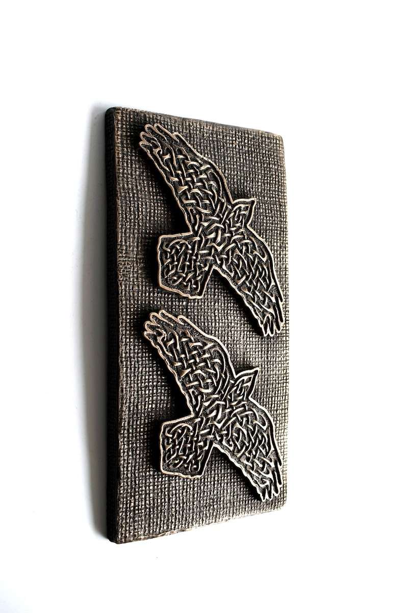 Wall Mount Relief Art Home Decor Boyfriend Gift Viking Decor Odins Ravens Huginn Muninn Norse Celtic Knotwork Bronze Sculpture