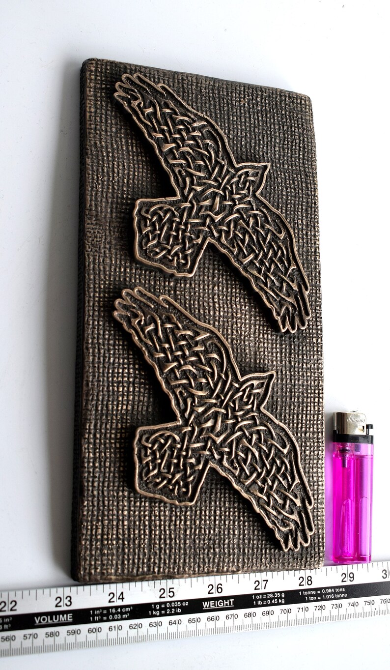 Wall Mount Relief Art Home Decor Boyfriend Gift Viking Decor Odins Ravens Huginn Muninn Norse Celtic Knotwork Bronze Sculpture