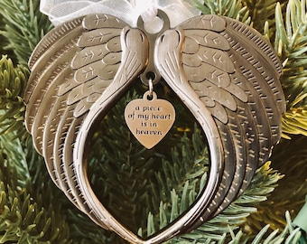 Angel Wings Memorial Ornament, Christmas in Heaven Gift, Double Sided Personalized Ornament, Loss of Loved One Sympathy Gift, Bereavement