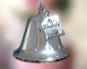 It's a Wonderful Life Inspired Christmas Ornament Bell with Stainless Steel Angel Wings. Personalizable!