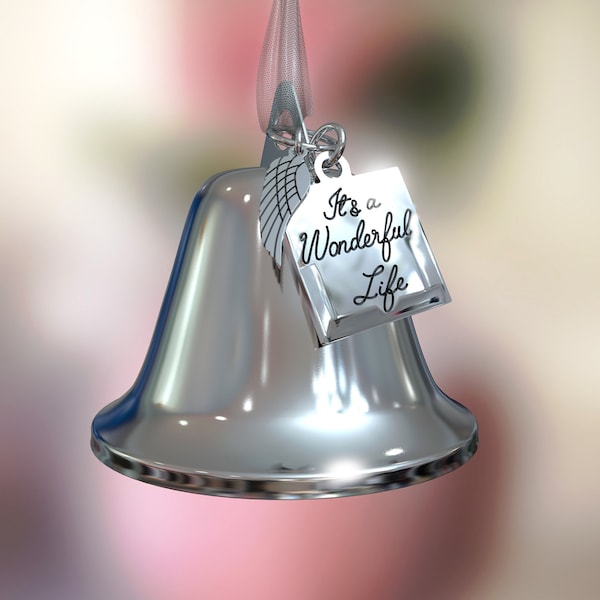 It's a Wonderful Life Inspired Christmas Ornament Bell with Stainless Steel Angel Wings. Personalizable!