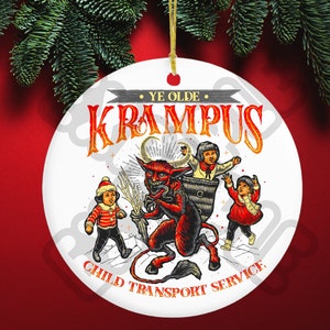 Handmade KRAMPUS Ceramic Christmas Tree Ornament - Ye Ol&#39; Krampus Child Transport Service - Make Everyone Scream in Terror this Christmas
