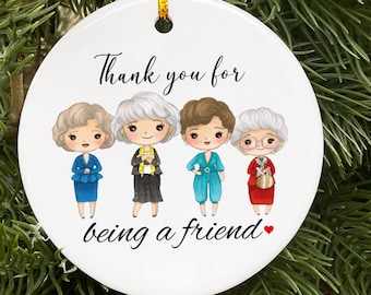 Beautiful Golden Girls Inspired Christmas Ornament Keepsake.  Thank You For Being A Friend Christmas Tree Decoration with ready for giving.