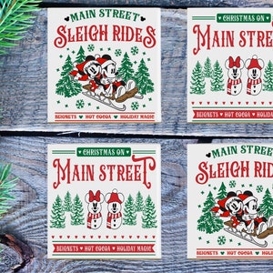 Handmade Disney Mickey and Minnie Main Street Christmas Ceramic Coaster Gift Set of 4 - Free Courtesy Priority Shipping Included