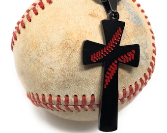 Collier croix pour enfants baseball et softball : chaîne en acier inoxydable de 40,4 cm (16 po.) - Cadeau parfait pour les fans de sport