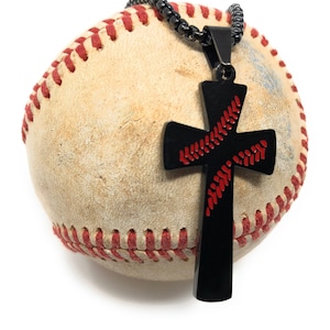 Kids Baseball Necklace Cross Softball Jewelry with 16" inch Stainless Steel Chain Perfect Christmas Gift for Children and Teens Sports Fans