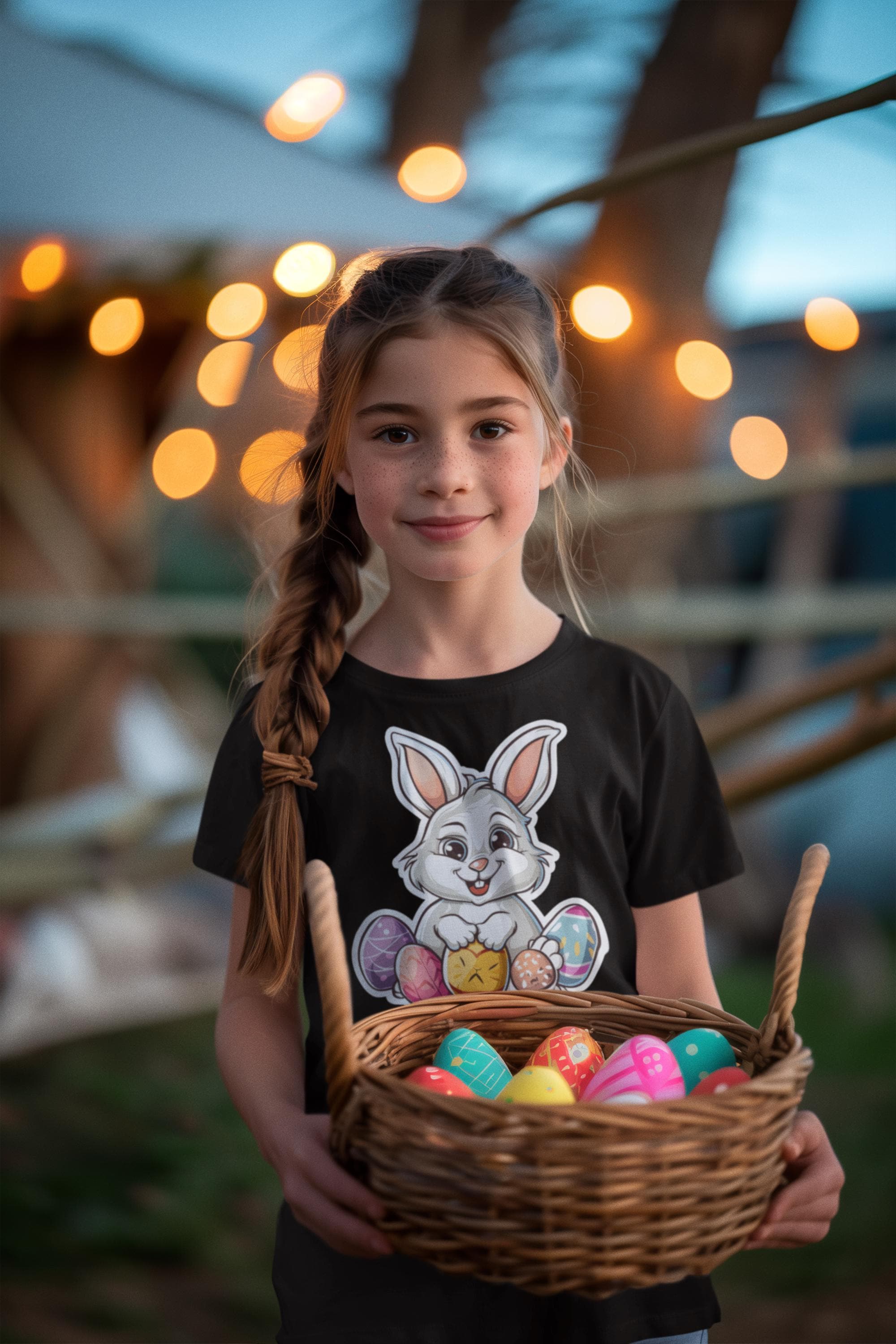 Biglietto di Pasqua con coniglietto e uova | Vettore Premium