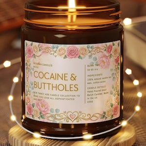 Kokain- och buttholesljus, roligt blommigt etikettljus i burk, respektlös vuxengåva med elegant estetik bild 1