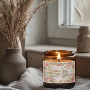 Kokain- och buttholesljus, roligt blommigt etikettljus i burk, respektlös vuxengåva med elegant estetik bild 2