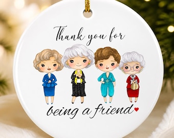 Beautiful Golden Girls Inspired Christmas Ornament Keepsake.  Thank You For Being A Friend Christmas Tree Decoration with ready for giving.