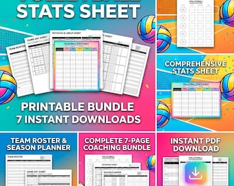 Volleyball Coach Bundle, Printable Volleyball Worksheets, Stat Tracker, Rotation Sheet, Game Day Planner, Season Planner, US Letter A4 A5