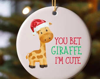Weihnachtsverzierung - Babyparty-Kindtierverzierung Sie setzen Giraffe im niedlichen - glänzende runde Verzierung - goldfarbene hängende Schnur