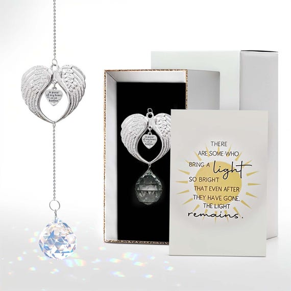 Memorial Crystal Ball Suncatcher, Sympathy Gift Box, Grief Gift, Angel Wings Remembrance, Christmas in Heaven Tribute