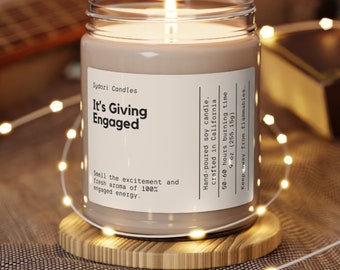 Engagement Gift - It&#39;s Giving Engaged Soy Wax Candle, Gift For Engaged Friend,  Wedding Candle, 9oz Candle Burning time: 50-60 hours