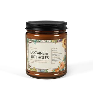 Collection de bougies FUNNY COCAINE and BUTTHOLES - Bougie de soja parfumée, pot d'ambre, cadeau bougie, cadeau amusant image 1