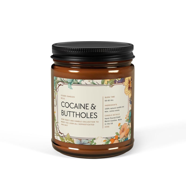 Collection de bougies FUNNY COCAINE and BUTTHOLES - Bougie de soja parfumée, pot d'ambre, cadeau bougie, cadeau amusant image 1