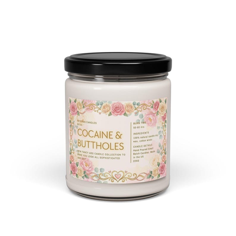 Vela "Cocaína y Culos", divertida vela floral en frasco con etiqueta de rosa, elegante regalo novedoso para adultos. imagen 11