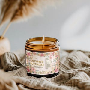 Kokain- och buttholesljus, roligt blommigt etikettljus i burk, respektlös vuxengåva med elegant estetik bild 5