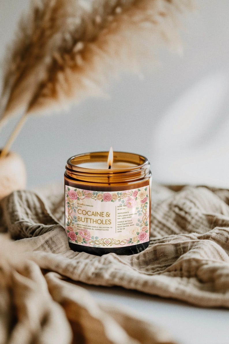 Kokain- och buttholesljus, roligt blommigt etikettljus i burk, respektlös vuxengåva med elegant estetik bild 5